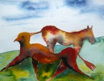 Pferd mit Vogelpferd