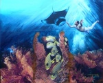 Riff mit Fächerkorallen und Manta
